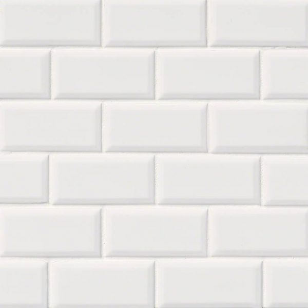 Domino White Glossy Subway Tile Beveled 2x4