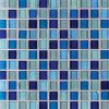 Iridescent Blue Blend Glass Brick Pattern Pool Tile