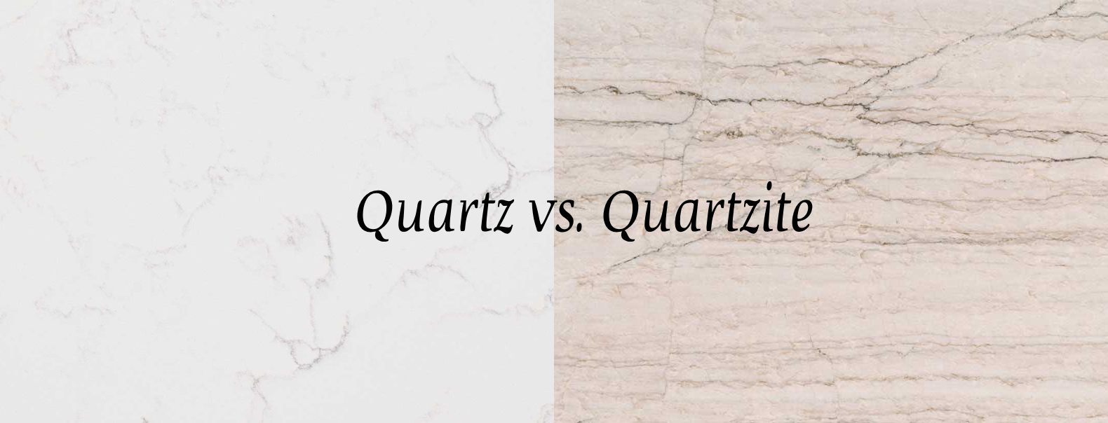 Side by side comparison of engineered quartz and natural quartzite countertops by Art of Kitchen and Tile Ridgefield NJ